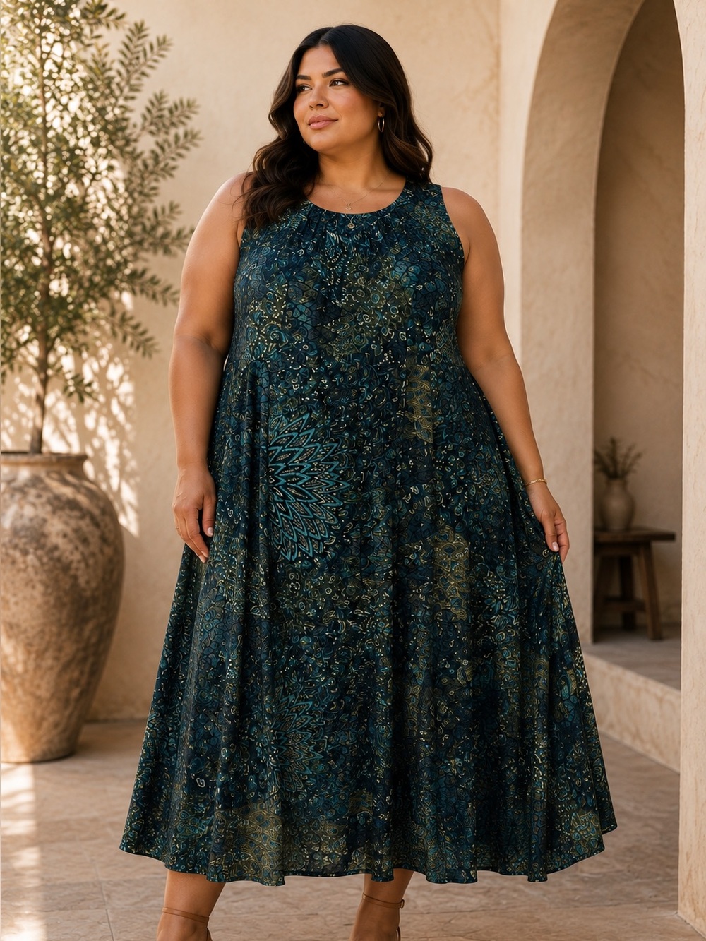 PerSeption Concept Women's XL Sleeveless Midi Dress
Teal Boho Floral
